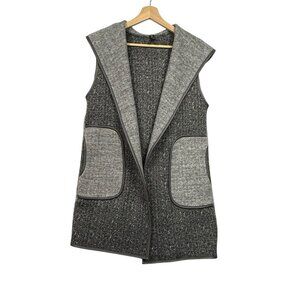 Capote Cardigan Sweater Vest Sz M Open Front Duster Gray Black White Pockets